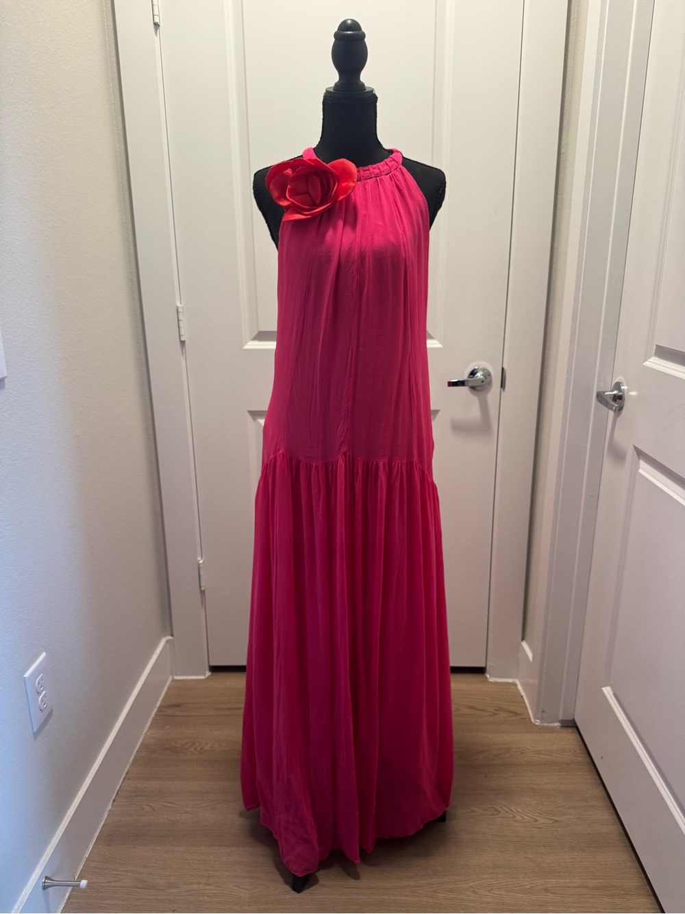 FARM Rio Hot Pink Halter Rosette Maxi Dress - Picture 2 of 14